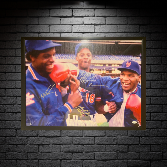 Mike Tyson Doc Gooden Daryl Strawberry Framed Autographed 18"x24" Canvas - JSA COA