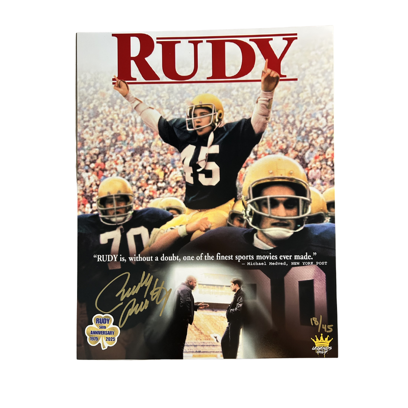 Load image into Gallery viewer, Rudy Ruettiger 50th Anniversary Movie Poster Limited Edition Out of 45
