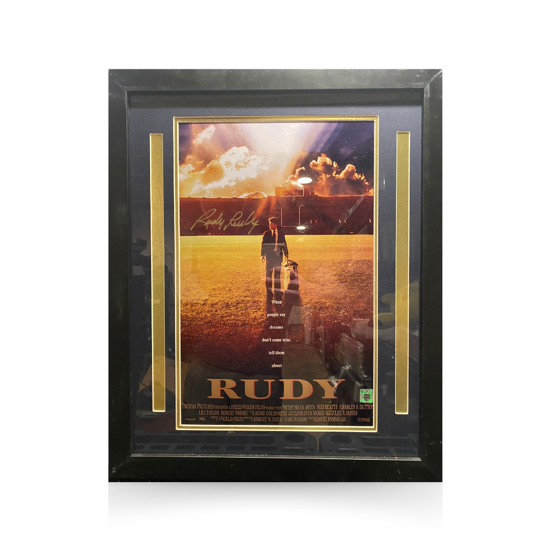 Rudy Ruettiger Framed Autographed "Rudy" 11"x17" Movie Poster - LOA COA