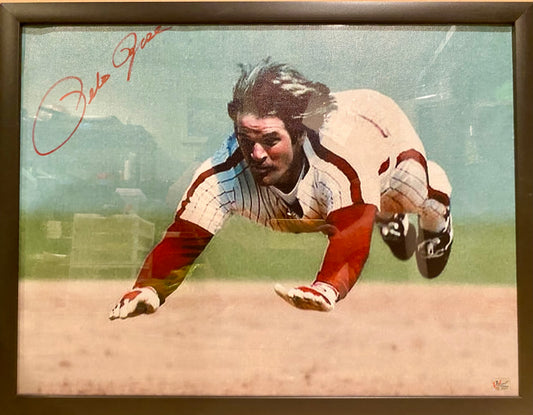 Pete Rose Cincinatti Reds Autographed 18"x24" Framed Canvas - Rose Hologram