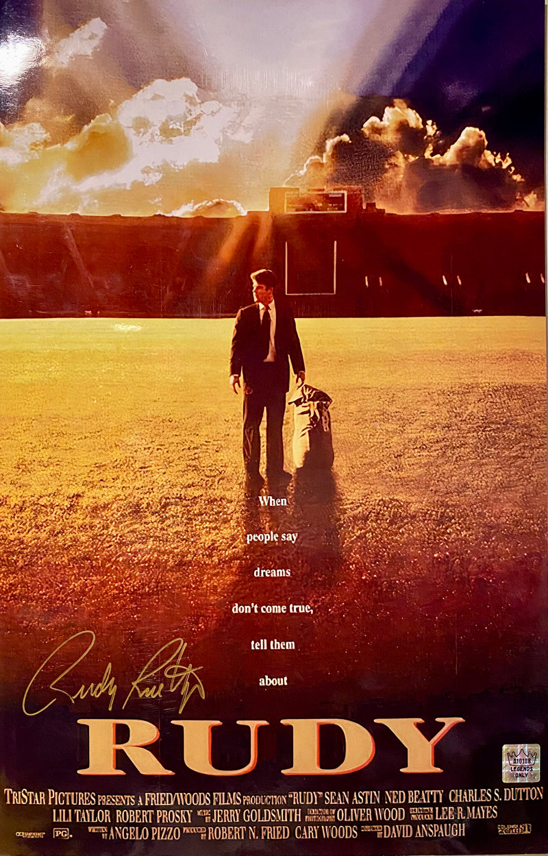 Load image into Gallery viewer, Rudy Ruettiger Notre Dame Fighting Irish Autographed 11"x17" Movie Poster - LOA COA
