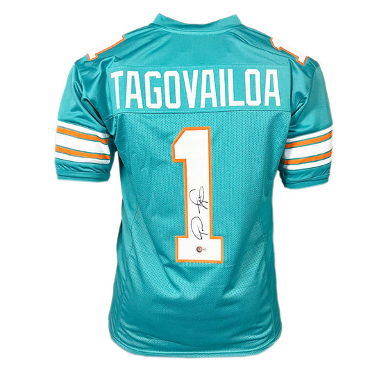 Tua Tagovailoa Miami Dolphins Teal Autographed Football Jersey - JSA COA