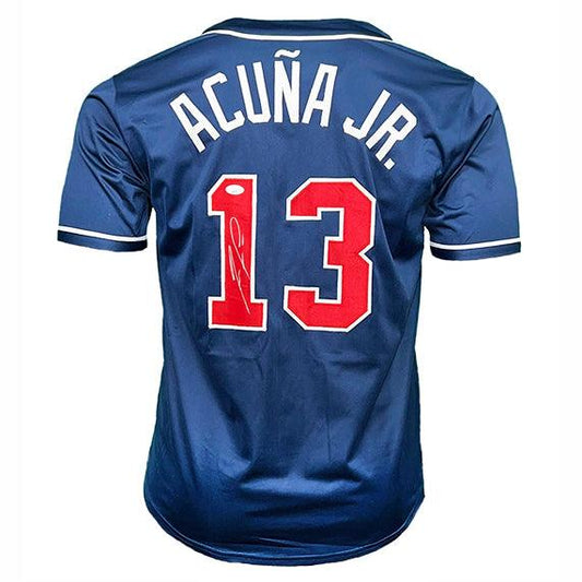 Ronald Acuna Jr Atlanta Braves Blue Autographed Baseball Jersey - JSA COA