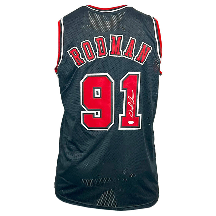 Dennis Rodman Chicago Bulls Black Autographed Basketball Jersey - Beckett COA