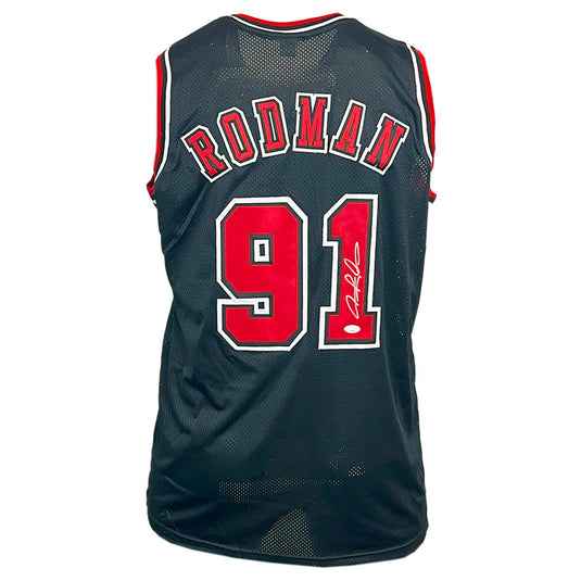 Dennis Rodman Chicago Bulls Black Autographed Basketball Jersey - Beckett COA