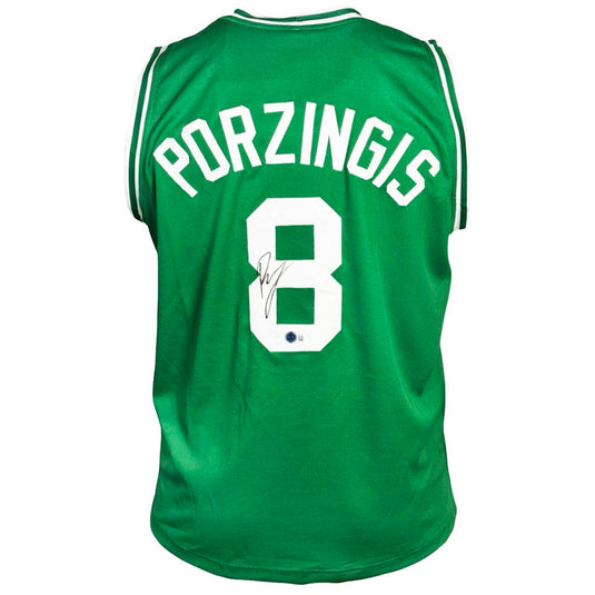Kristaps Porzingis Boston Celtics Green Autographed Basketball Jersey - Beckett COA
