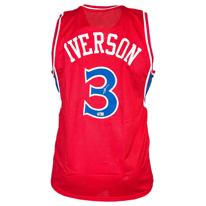 Allen Iverson Philadelphia 76ers Red Autographed Basketball Jersey - JSA COA