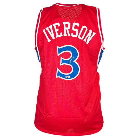 Allen Iverson Philadelphia 76ers Red Autographed Basketball Jersey - JSA COA