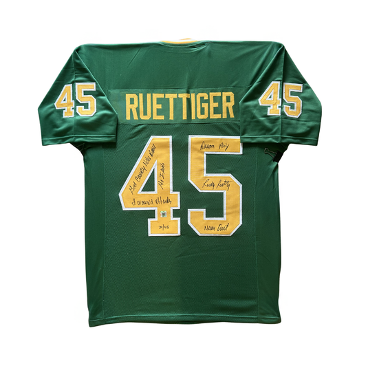 Rudy Ruettiger Notre Dame Fighting Irish Autographed Green College Football Jersey w/ 5 Inscriptions LE /50 - LOA COA
