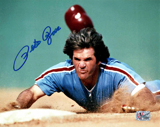 Pete Rose Cincinatti Reds Autographed Horizontal Slide 8"x10" Photo - Rose Hologram