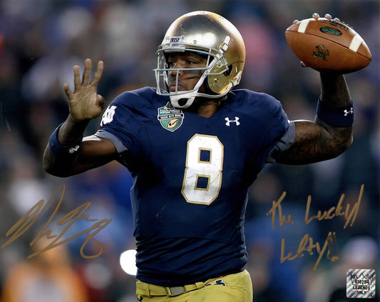 Malik Zaire Notre Dame Fighting Irish Autographed 8"x10" Photo w/ "The Lucky Lefty" - LOA COA