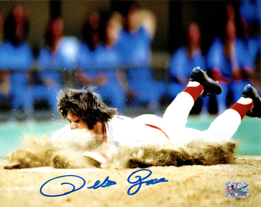 Pete Rose Cincinatti Reds Autographed Dirt Slide 8"x10" Photo - Rose Hologram