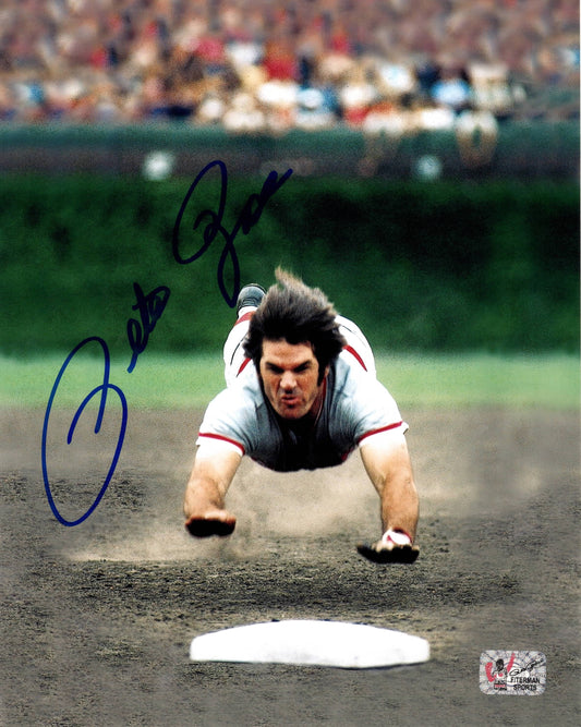 Pete Rose Cincinatti Reds Autographed Vertical Slide 8"x10" Photo - Rose Hologram