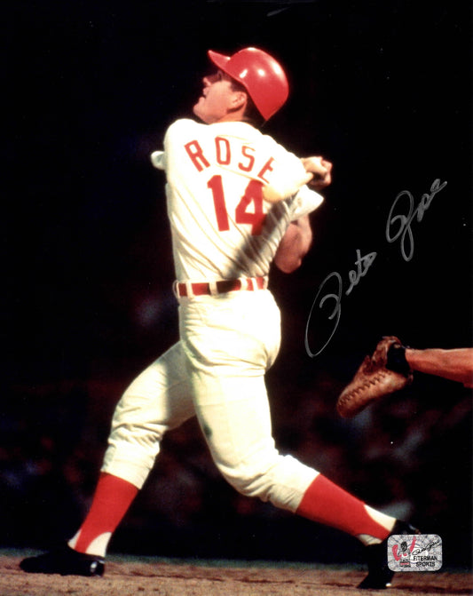 Pete Rose Cincinatti Reds Autographed Rookie Swing 8"x10" Photo - Rose Hologram