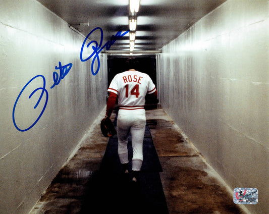 Pete Rose Cincinatti Reds Autographed Hallway 8"x10" Photo - Rose Hologram