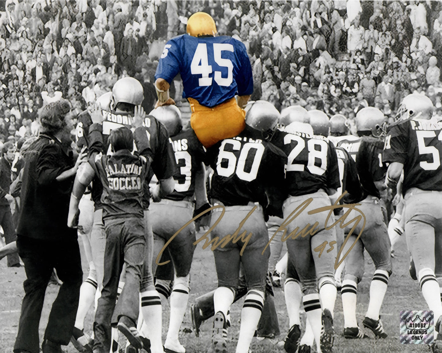 Rudy Ruettiger Notre Dame Fighting Irish Autographed Carry Off 8"x10" Photo - LOA COA