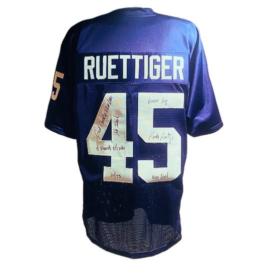 Rudy Ruettiger Notre Dame Fighting Irish Autographed Navy College Football Jersey w/ 5 Inscriptions LE /50 - LOA COA