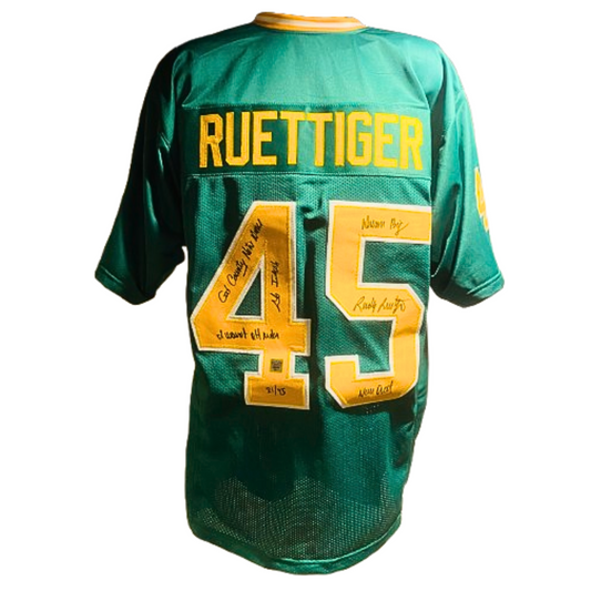 Rudy Ruettiger Notre Dame Fighting Irish Autographed Green College Football Jersey w/ 5 Inscriptions LE /50 - LOA COA