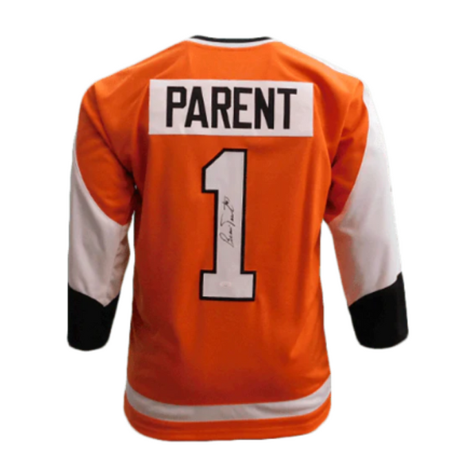 Bernie Parent Philadelphia Flyers Orange Autographed Hockey Jersey - JSA COA
