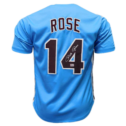 Pete Rose Philadelphia Phillies Blue Autographed Baseball Jersey - Rose Hologram