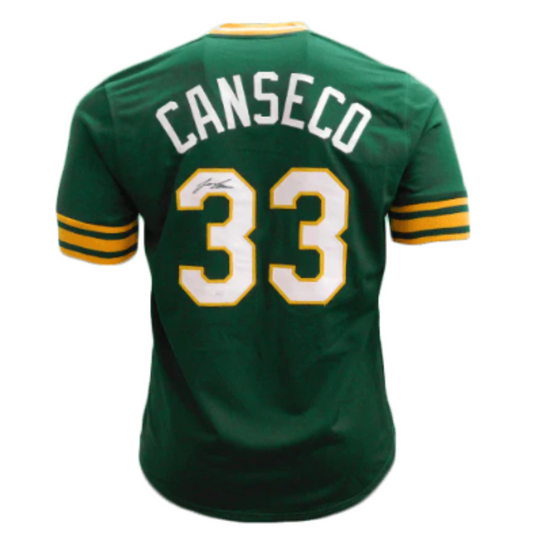 Jose Canseco Oakland A's Green Autographed Baseball Jersey - JSA COA