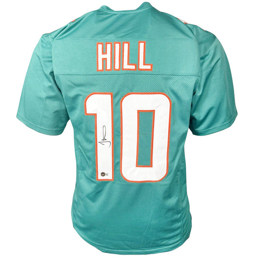 Tyreek Hill Miami Dolphins Teal Autographed Football Jersey - Beckett COA