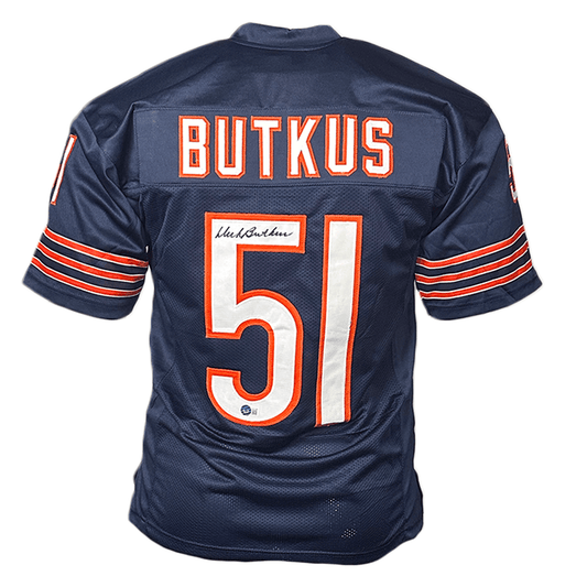 Dick Butkus Chicago Bears Navy Autographed Football Jersey - Beckett COA