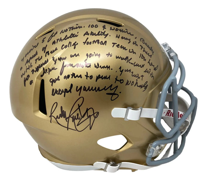 Rudy Ruettiger Notre Dame Fighting Irish Autographed Full-Size Replica Helmet w/ Quote - JSA COA